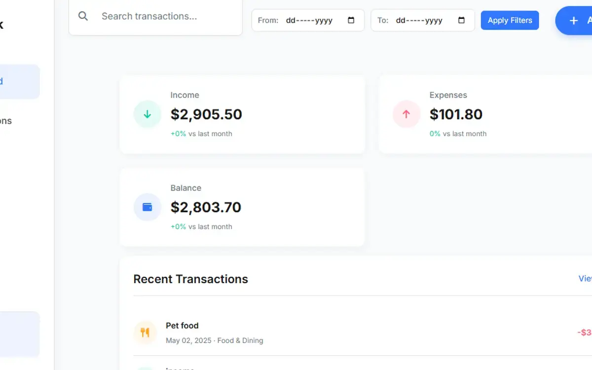 FinTrack screenshot, the project behind this testimonial